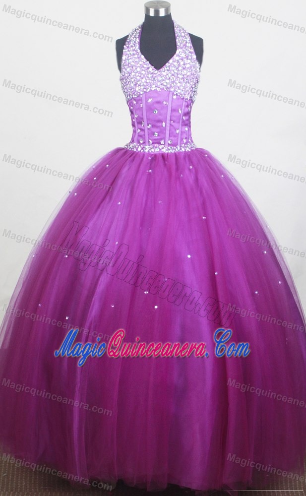 Massachusetts Halter for Beaded Purple Little Girl Pageant Dress