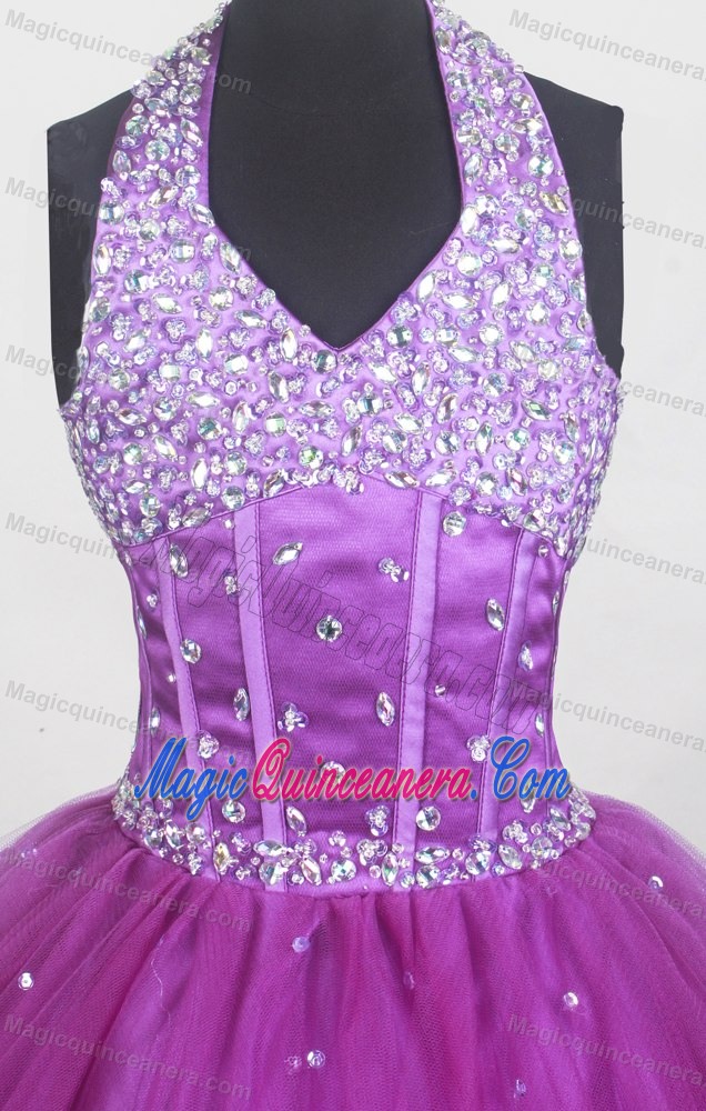 Massachusetts Halter for Beaded Purple Little Girl Pageant Dress