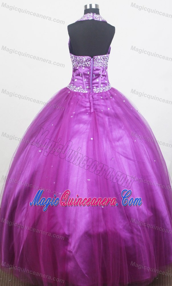Massachusetts Halter for Beaded Purple Little Girl Pageant Dress