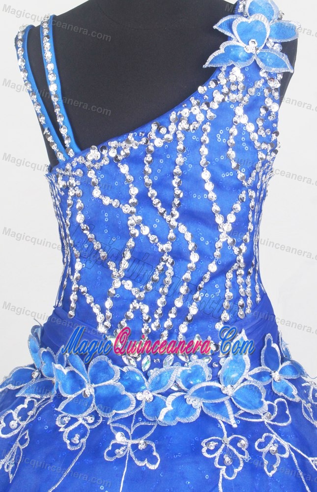Beading and Flowers for Little Girl Pageant Dress in Royal Blue