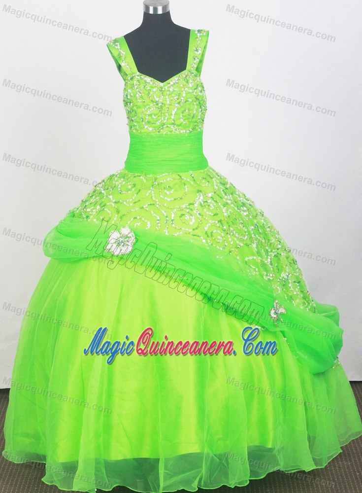 Spring Green Little Girl Pageant Dresses Beading and Belt Decorate