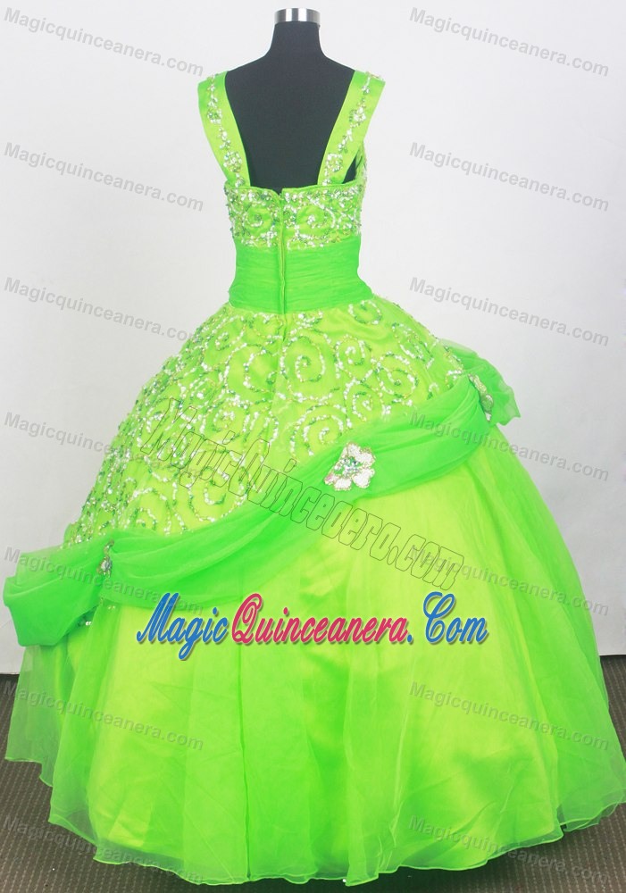 Spring Green Little Girl Pageant Dresses Beading and Belt Decorate