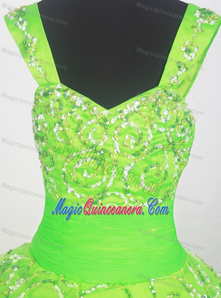 Spring Green Little Girl Pageant Dresses Beading and Belt Decorate