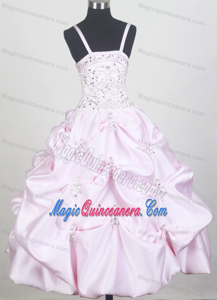Beading and Pick-ups Decorate for Pink Little Girl Pageant Dresses