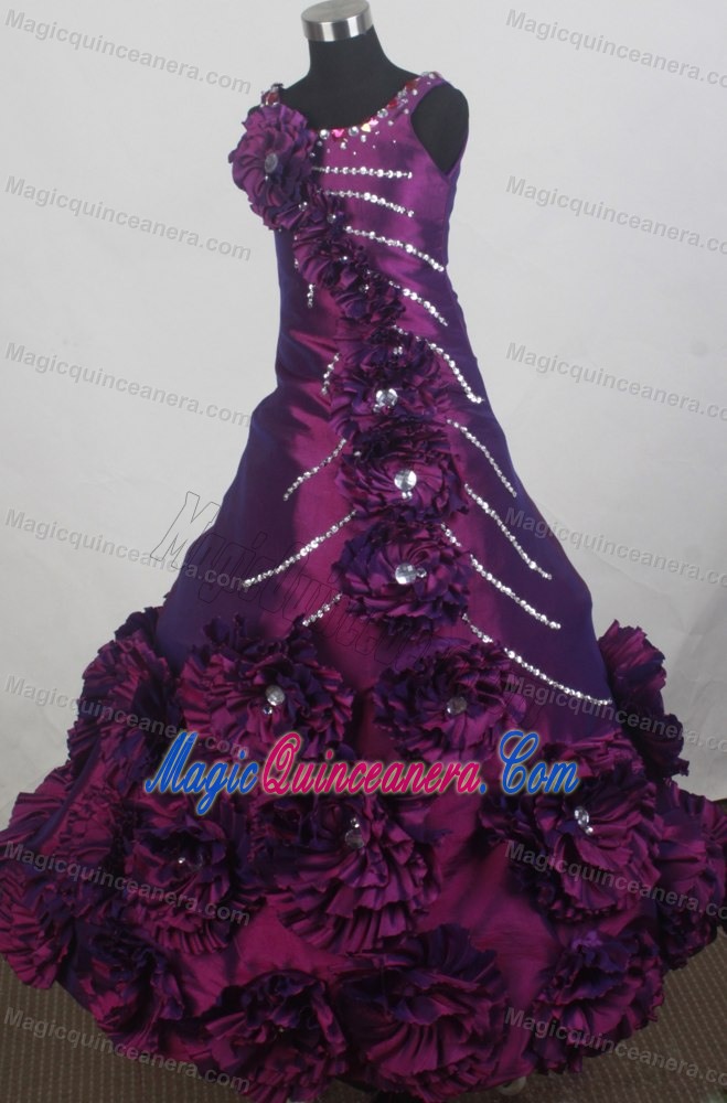 Hand Made Flowers for Hawaii Purple Little Girl Pageant Dresses