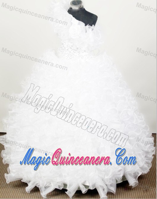 White Little Girl Pageant Dresses in Georgia with Ruffles and Beading