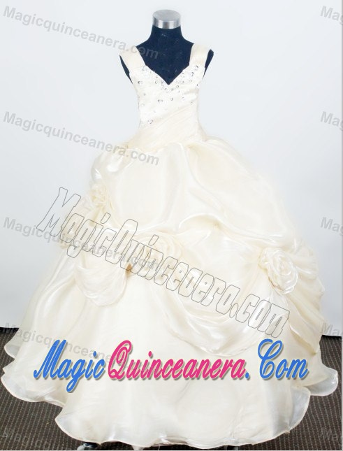 Hand Made Flowers for Straps Light Yellow Little Girl Pageant Dress