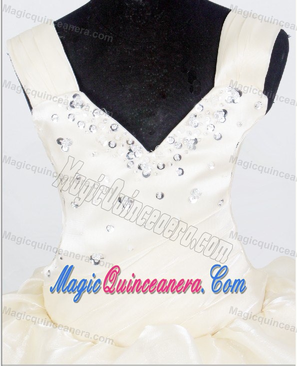 Hand Made Flowers for Straps Light Yellow Little Girl Pageant Dress