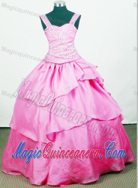 Beading Decorate for Straps Little Girl Pageant Dresses in Hot Pink