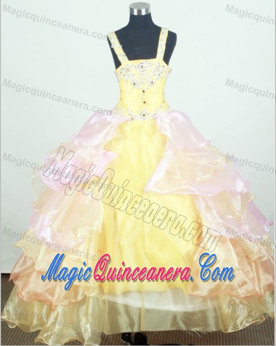 Appliques for Straps Little Girl Pageant Dresses with Organza Layers
