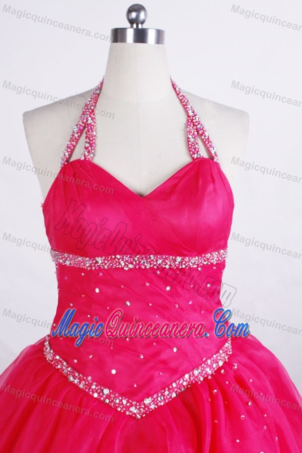 Halter Hot Pink Glitz Pageant Dresses Beading Accented in Delaware