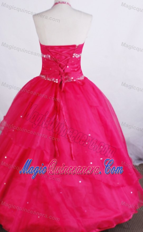 Halter Hot Pink Glitz Pageant Dresses Beading Accented in Delaware