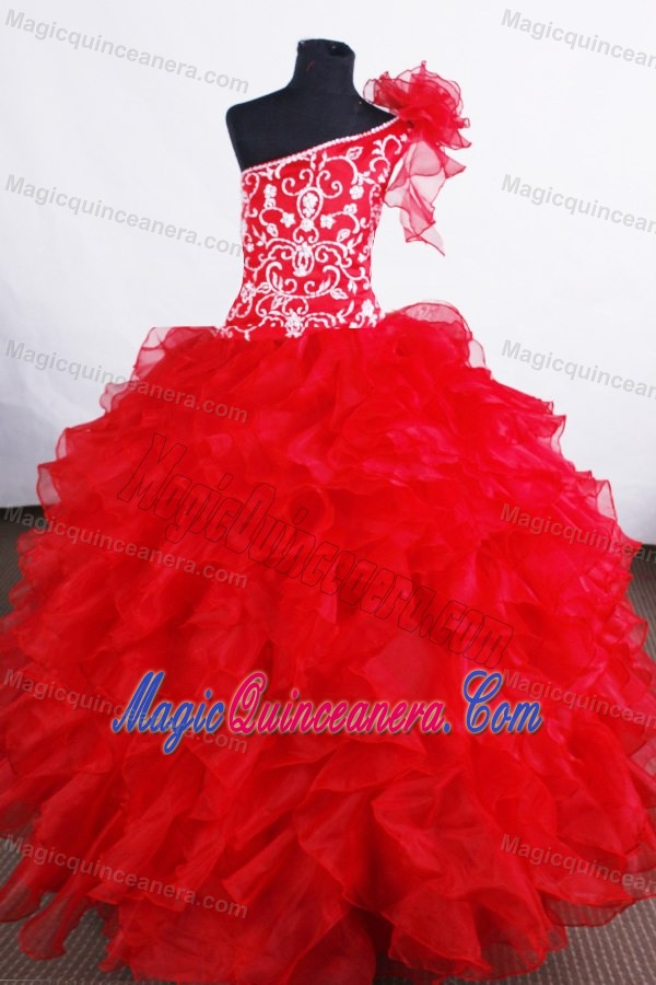 Ruffled Layers and Embroidery for One Shoulder Pageant Dress for Girls