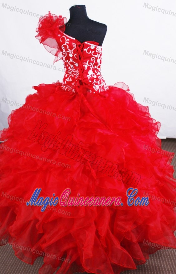 Ruffled Layers and Embroidery for One Shoulder Pageant Dress for Girls