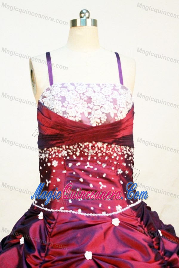 Spaghetti Straps Flower Girl Pageant Dress with Lace and Beading