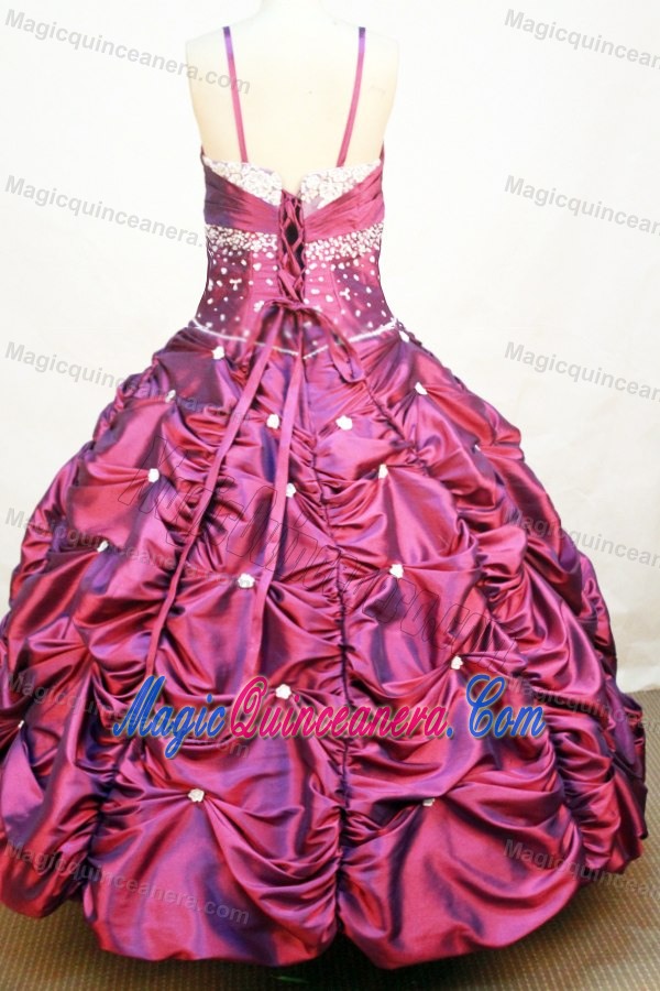 Spaghetti Straps Flower Girl Pageant Dress with Lace and Beading