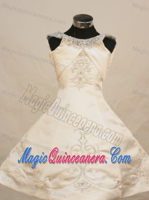 Scoop with Ivory Embroidery Decorate Flower Girl Pageant Dress