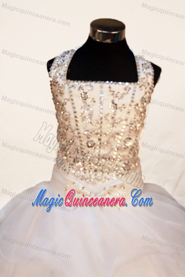 Halter Flower Girl Pageant Dress with Beading and Bowknot Decorate