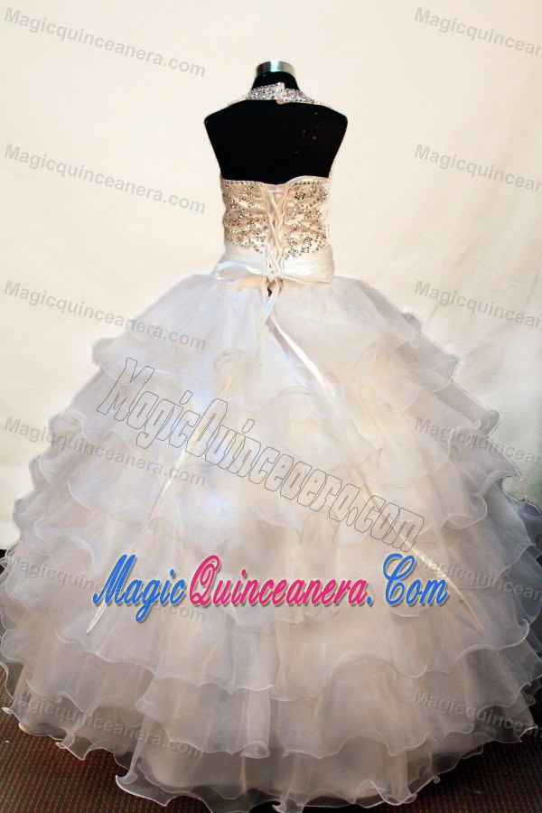 Halter Flower Girl Pageant Dress with Beading and Bowknot Decorate