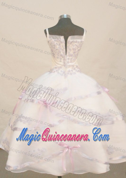 White Spaghetti Straps Flower Girl Pageant Dress Appliques Decorate