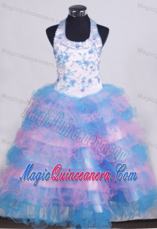 Halter Beading for Little Girl Pageant Dresses with Ruffled Layers