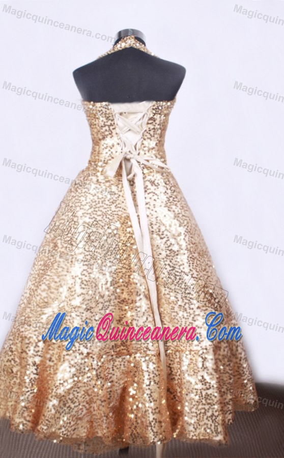 Gold A-line Halter Sequined Layers Glitz Pageant Gown in Montgomery
