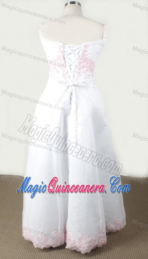 Straps White Appliques For Little Girl Pageant Dress in Rhode island