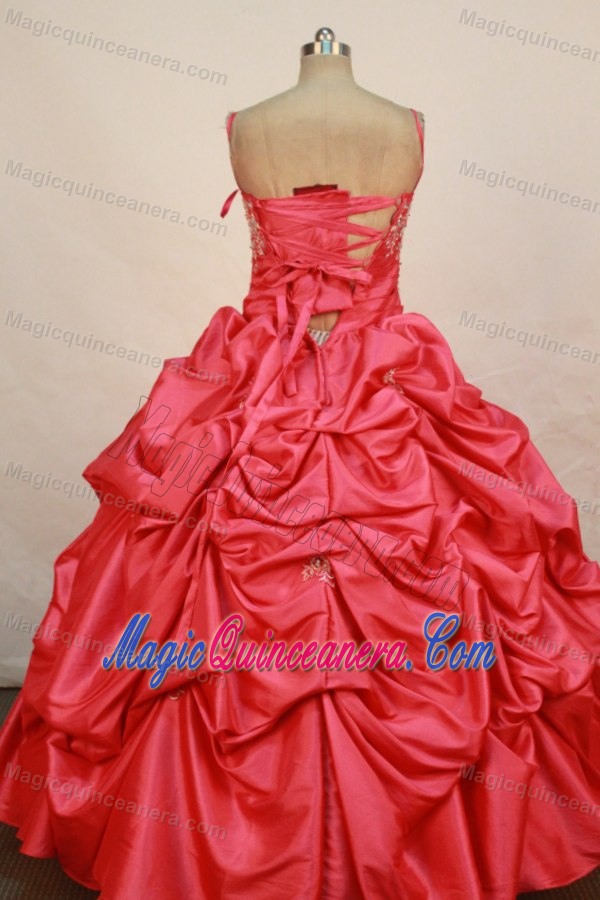 Red Straps Little Girl Pageant Dress With Appliques and Pick-ups