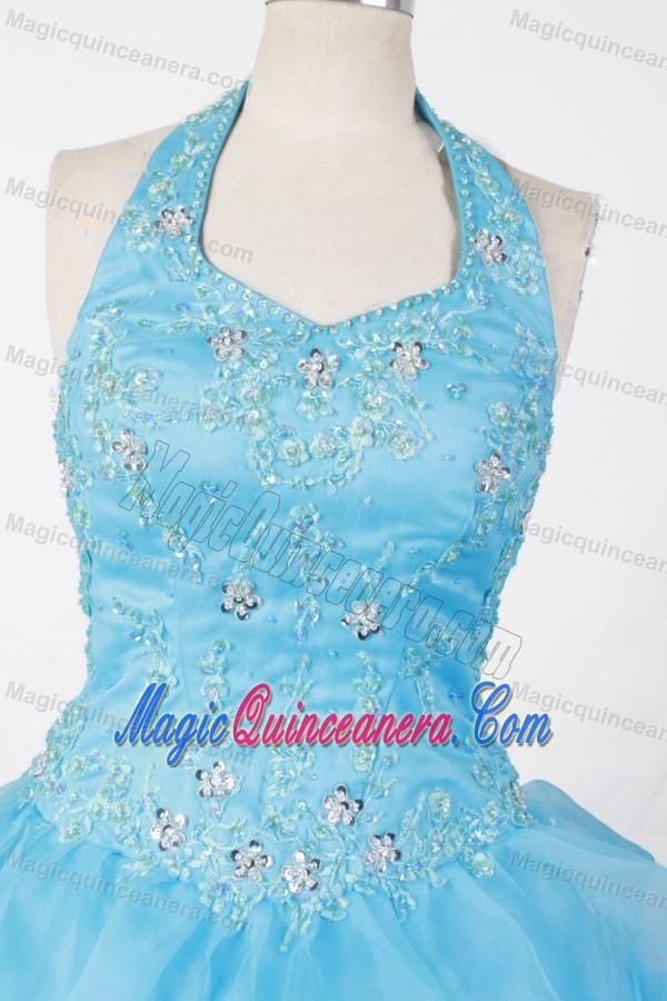 Halter Baby Blue Appliques and Pick-ups Glitz Pageant Dresses