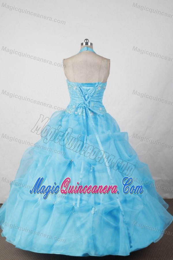 Halter Baby Blue Appliques and Pick-ups Glitz Pageant Dresses