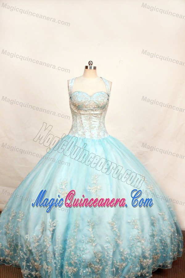 Light Blue Straps Little Girl Pageant Dress With Appliques in Phoenix
