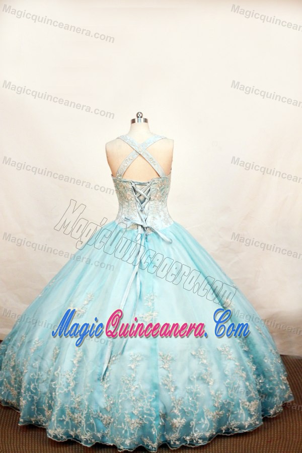 Light Blue Straps Little Girl Pageant Dress With Appliques in Phoenix
