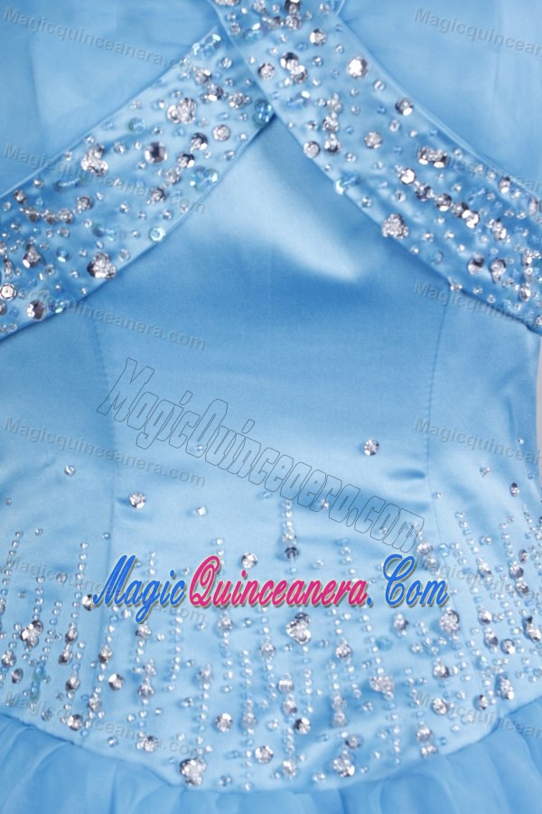 Aqua Blue Halter Beading Pageant Dress for Girls in Sacramento