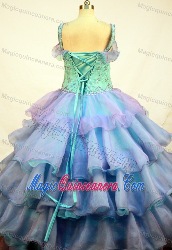 Colorful Straps Ball Gown Little Girl Pageant Dress with Ruffles