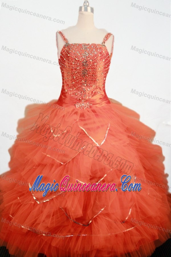 Orange Beading and Ruffled Layers Straps Little Girl Pageant Dress