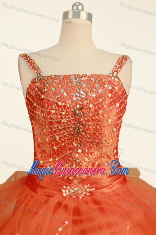 Orange Beading and Ruffled Layers Straps Little Girl Pageant Dress