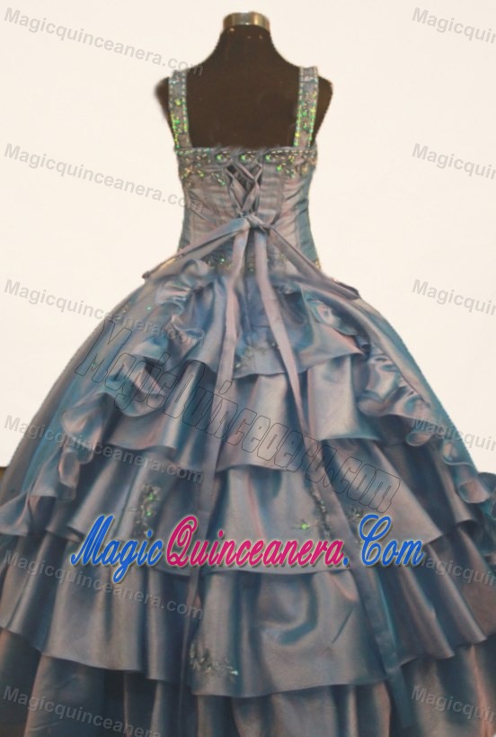 Beading and Appliques Strap Ball Gown Little Girl Pageant Dress in Grey