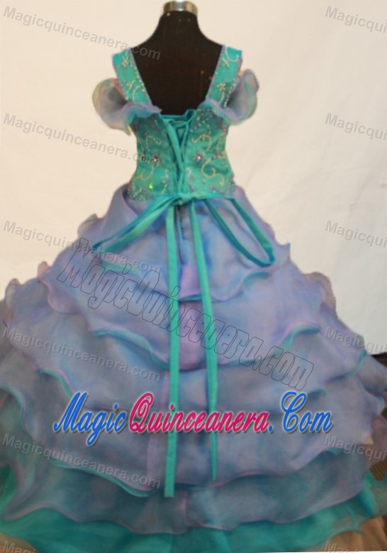 Colorful Straps Ball Gown Little Girl Pageant Dress Beading Ruffles