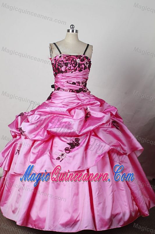 Spaghetti Straps Pink Appliques and Pick-ups Little Girl Pageant Gown