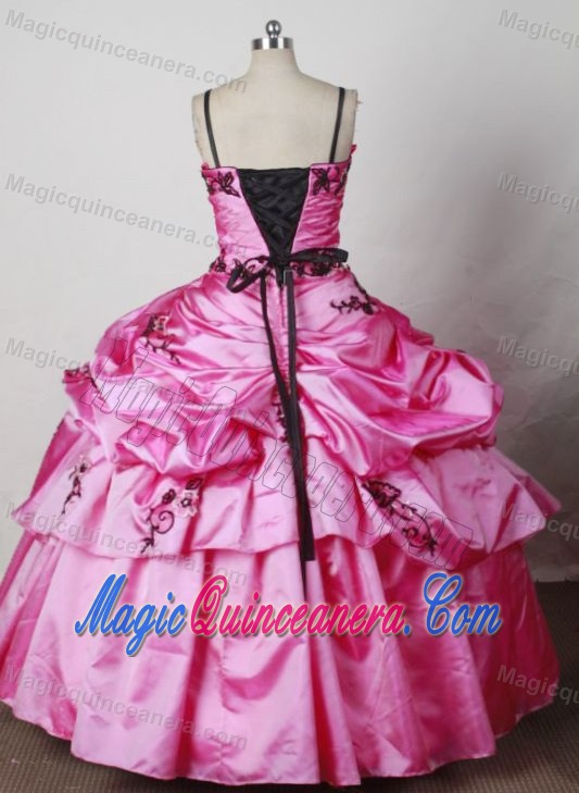 Spaghetti Straps Pink Appliques and Pick-ups Little Girl Pageant Gown