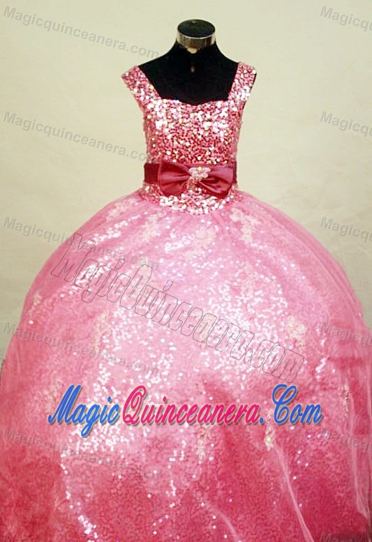 Square Paillette Over Skirt Watermelon Little Girl Pageant Dress