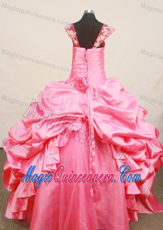 Beaded Square Hot pink Little Girl Pageant Dress with Pick-ups