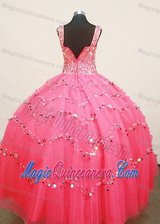 Strap Hot Pink Ball Gown Little Girl Pageant Dress with Beading