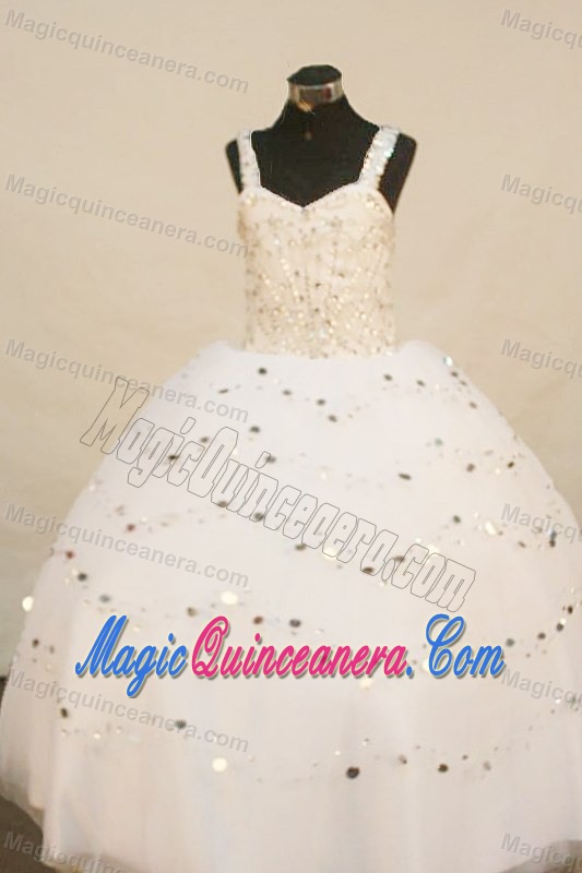 White Straps Little Girl Pageant Dress With Beading and Sequins