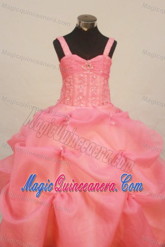 Straps Watermelon Glitz Pageant Dresses With Pick-ups and Beading