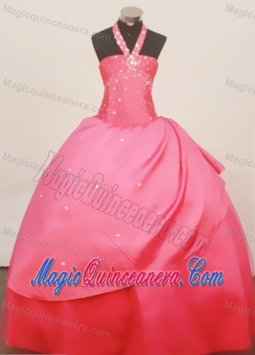 Halter Coral Red Taffeta Little Girl Pageant Dress in Connecticut
