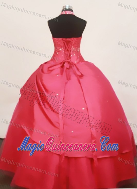 Halter Coral Red Taffeta Little Girl Pageant Dress in Connecticut