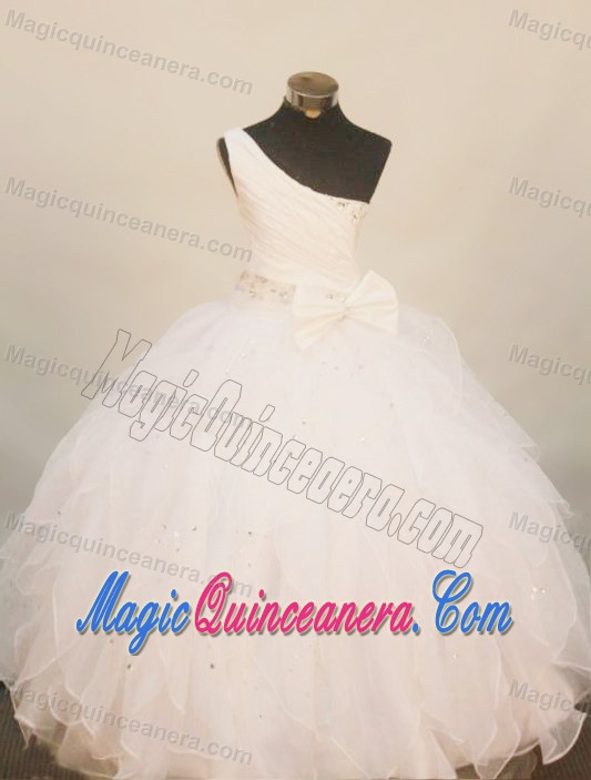 White One Shoulder Little Girl Pageant Dress with Beading In 2013