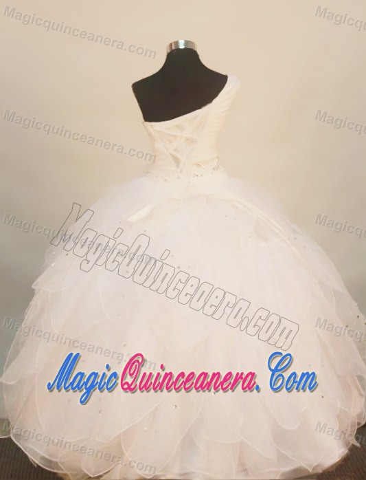 White One Shoulder Little Girl Pageant Dress with Beading In 2013