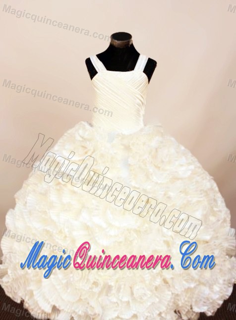 Straps Champagne Little Girl Pageant Dress With Ruffles and Ruches